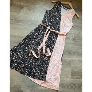 Isaac Mizrahi Live! Petite Ditsy Floral Contrast Knit Wrap Dress-Size S